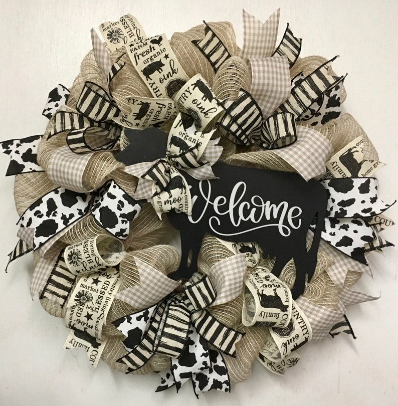 Best Farmhouse Wreath Front Door Wreath Cow Welcome Wreath Welcome Wreath Summer Wreath Cow