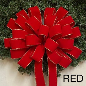 Red Velvet with Gold Edge Wreath Bow, Red Bow, Lantern Bow, Full Round Red Velvet Bow, Christmas Wreath Bow