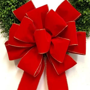 Free Shipping - Extra Large Red Velvet Wreath Bow, 16 inch Red Velvet Bow with Gold Edge, Christmas Wreath Bow