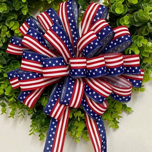 Free Shipping - Patriotic Wreath Bow, Flag Bow, July 4th, Stars and Stripes, Red, White Blue,, Lantern Bow