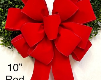 10 inch Red Velvet Christmas Bow, Small Wreath Bow, Indoor Outdoor Ribbon