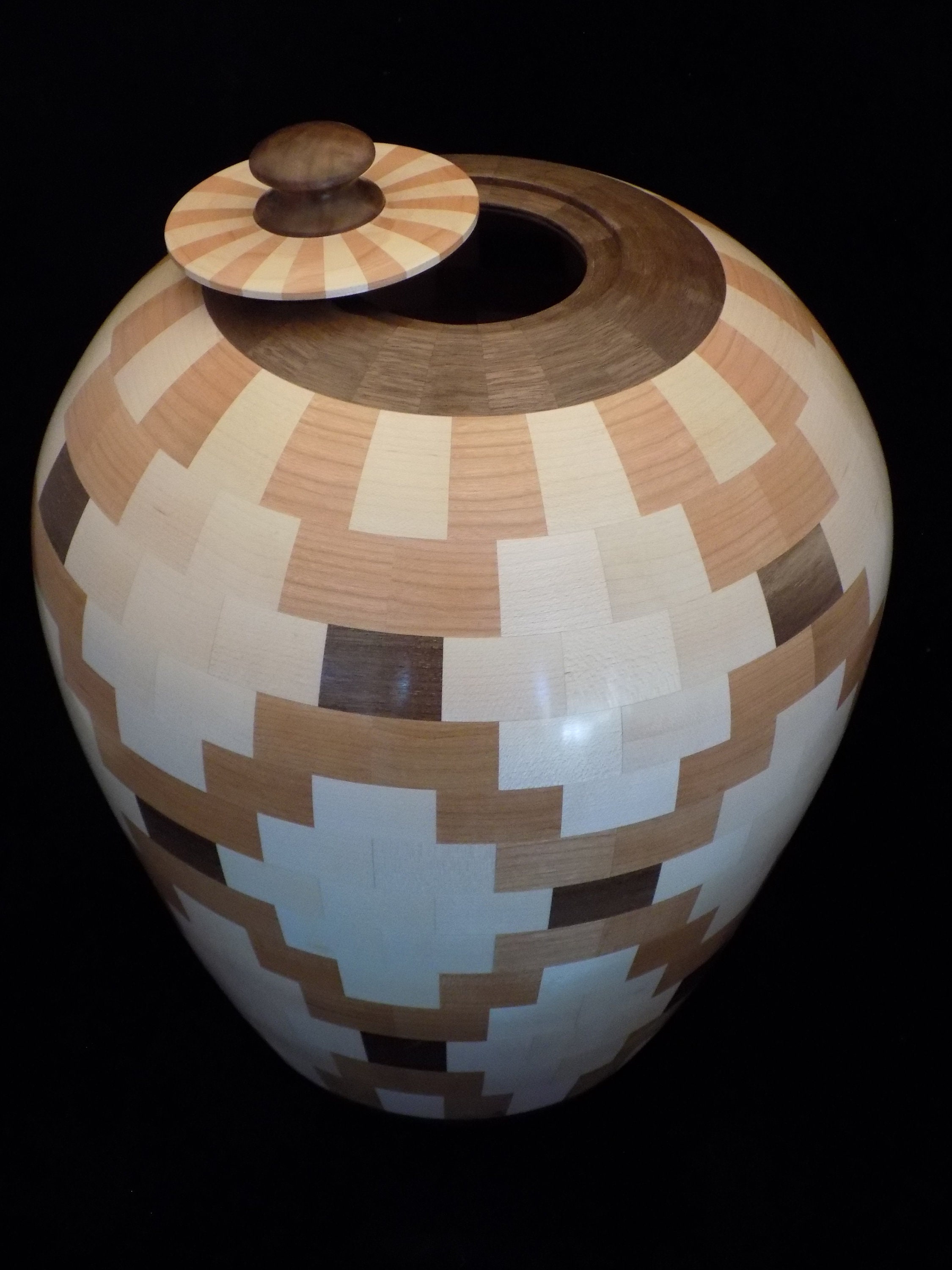 Handmade segmented turned wooden vase with lid made from Etsy