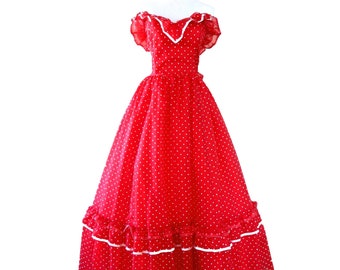 Red Polkadot Gunne Sax Gown, vintage prom dress