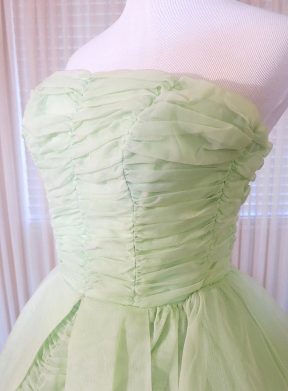 Mint Green Chiffon Vintage Ball Gown, Vintage Pro… - image 7