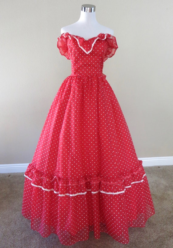 Red Polkadot Gunne Sax Gown, vintage prom dress - image 2