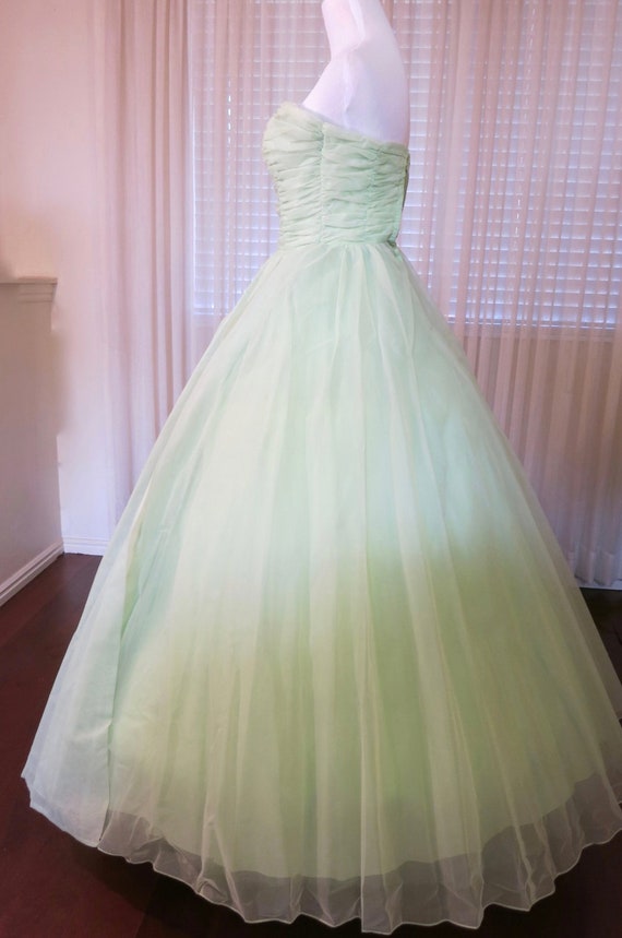 Mint Green Chiffon Vintage Ball Gown, Vintage Pro… - image 5
