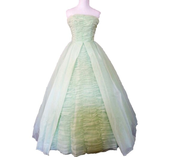 Mint Green Chiffon Vintage Ball Gown, Vintage Pro… - image 1