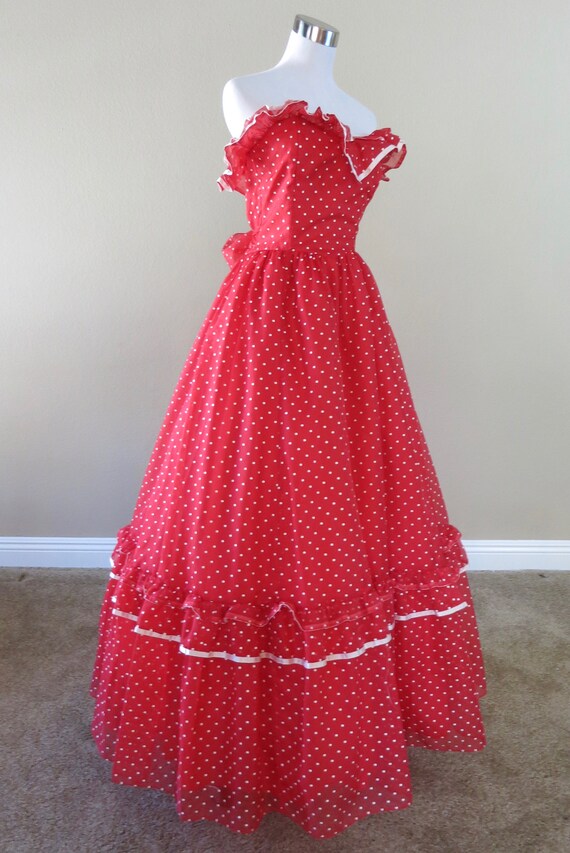 Red Polkadot Gunne Sax Gown, vintage prom dress - image 6