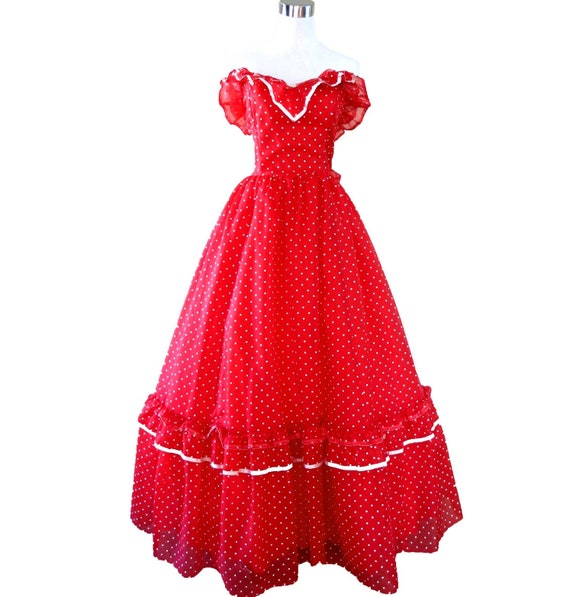 Red Polkadot Gunne Sax Gown, vintage prom dress - image 1