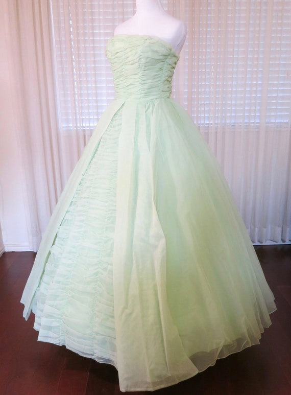 Mint Green Chiffon Vintage Ball Gown, Vintage Pro… - image 4