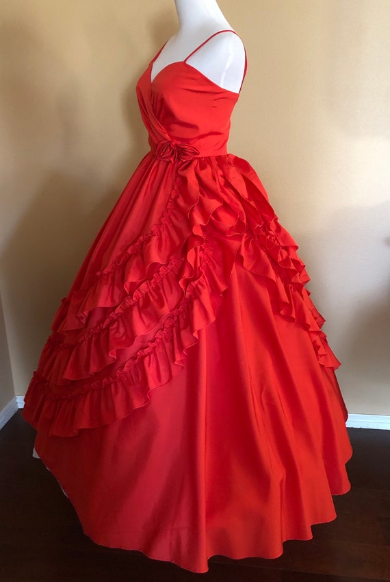 Red Ruffled Gown (waist - 25.5") - image 4