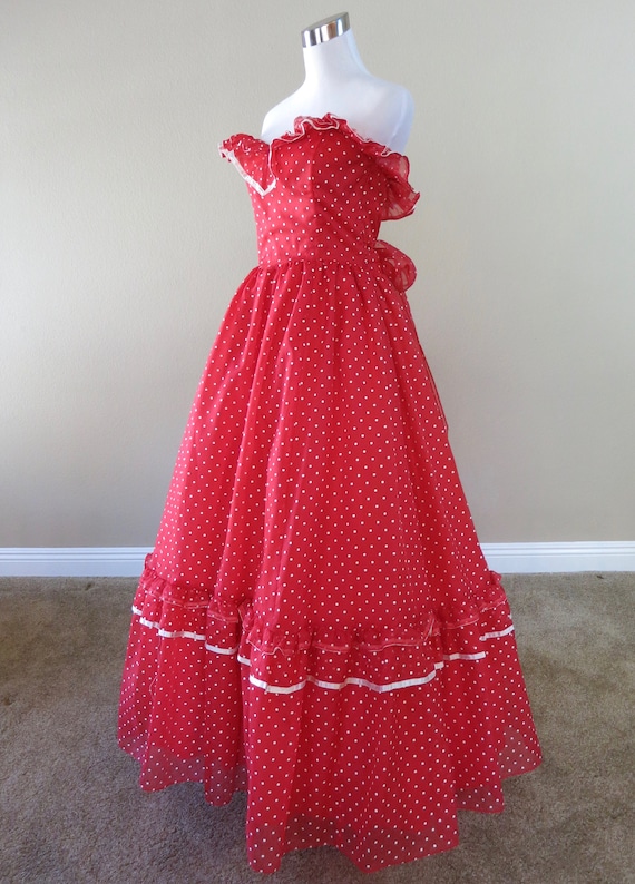 Red Polkadot Gunne Sax Gown, vintage prom dress - image 3