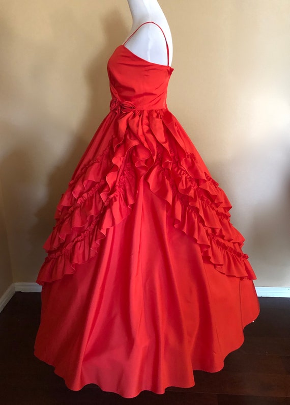 Red Ruffled Gown (waist - 25.5") - image 5