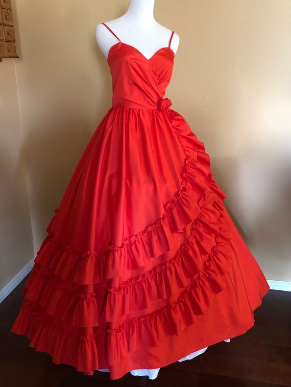 Red Ruffled Gown (waist - 25.5") - image 7