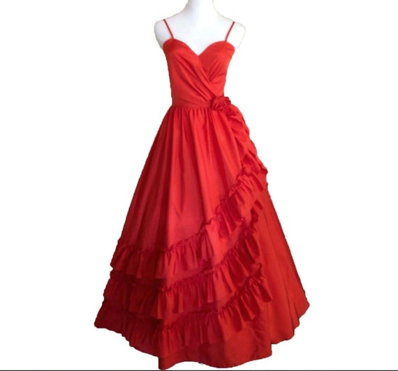 Red Ruffled Gown (waist - 25.5") - image 1