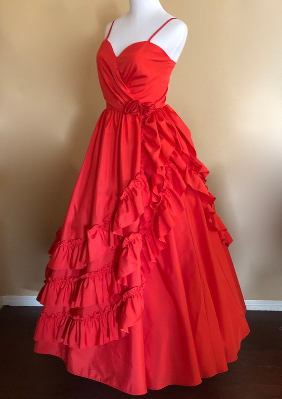 Red Ruffled Gown (waist - 25.5") - image 2