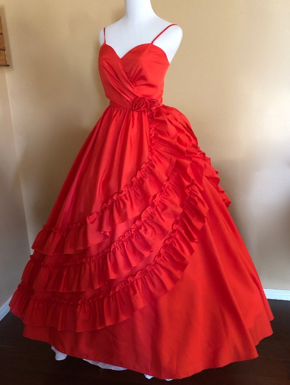 Red Ruffled Gown (waist - 25.5") - image 3