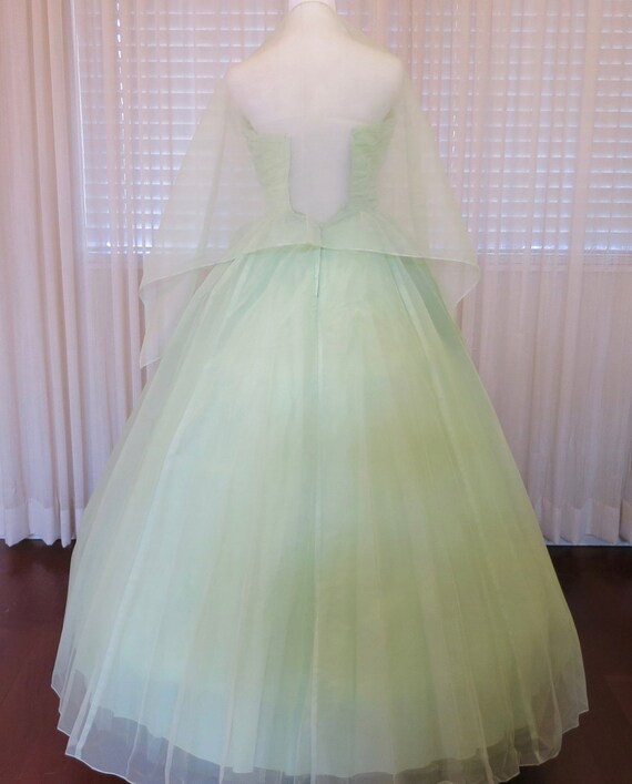 Mint Green Chiffon Vintage Ball Gown, Vintage Pro… - image 6