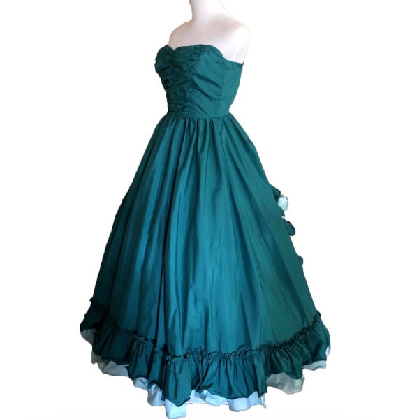 Dark Teal/Green Ruffled Gown (waist - 23.5")