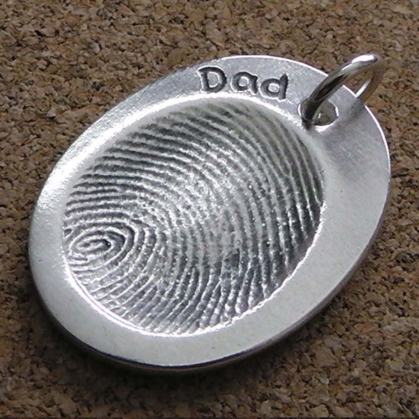 Silver Fingerprint Oval Charm