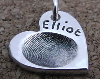 Silver Fingerprint Heart Charm Pendant
