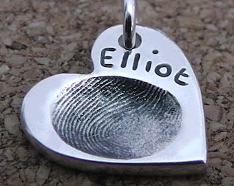 Silver Fingerprint Heart Charm