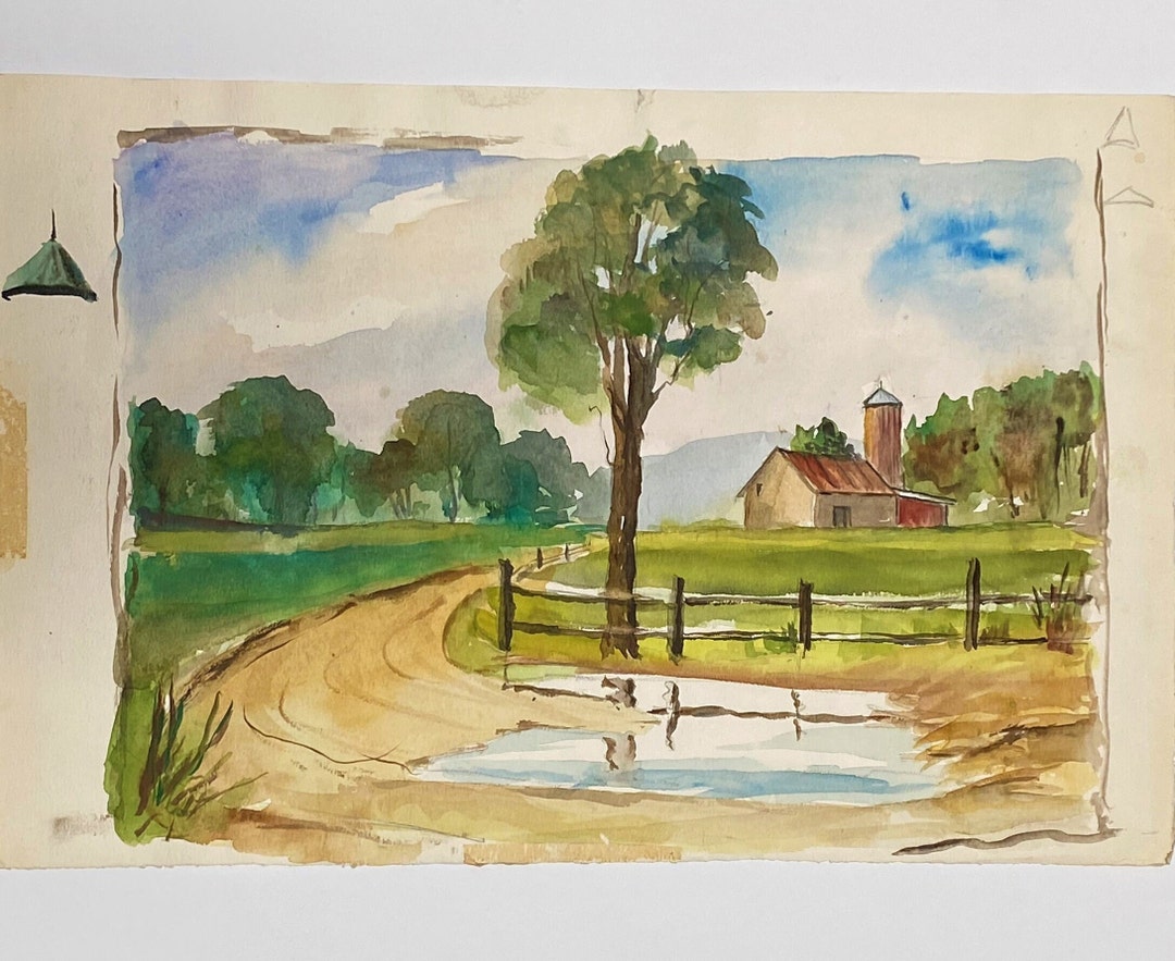Vintage Farm Landscape Watercolor Painting by Kay Arnold - Etsy