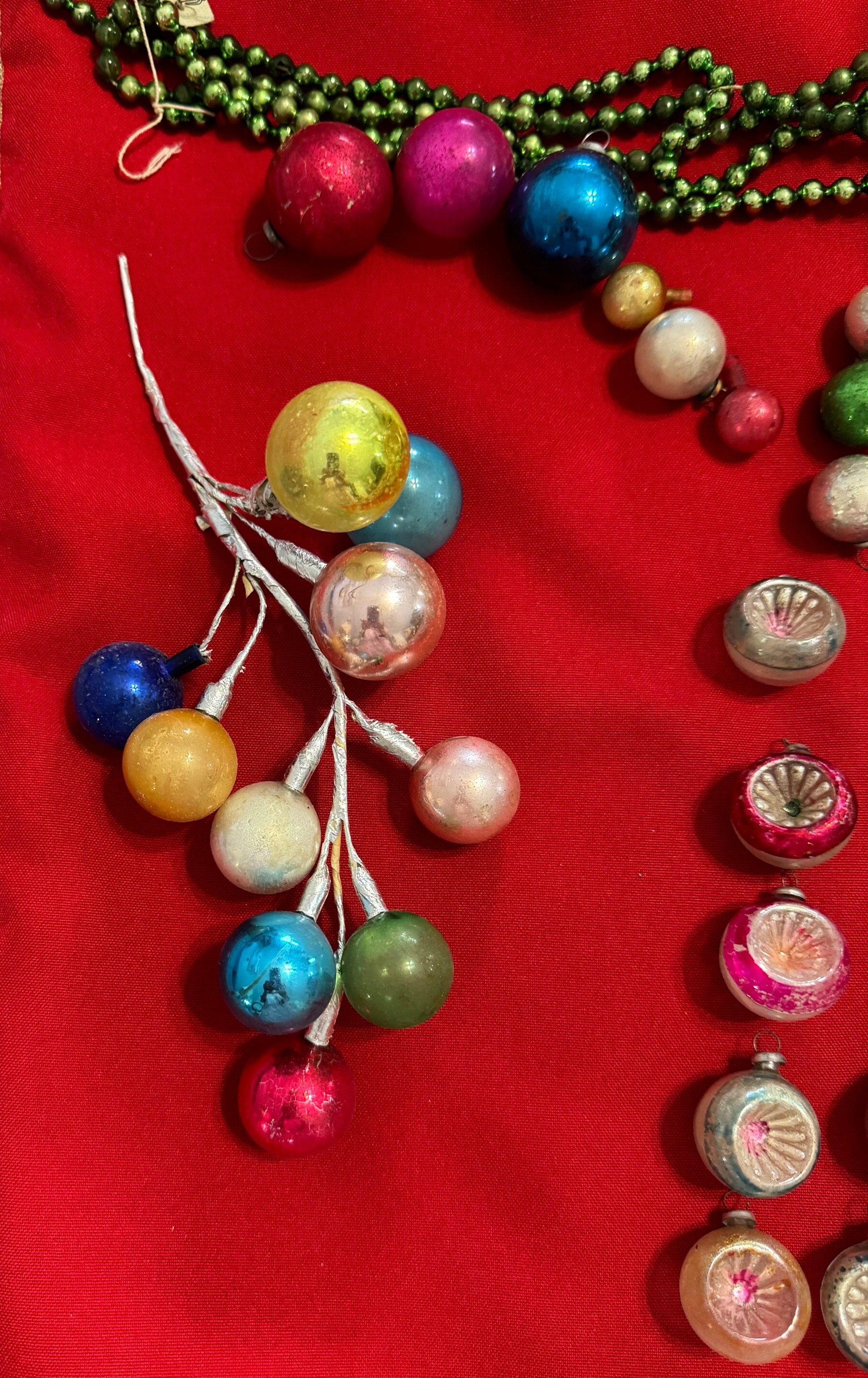 Vintage Mini Glass Christmas Ornaments Made in Japan MCM Indent Tree