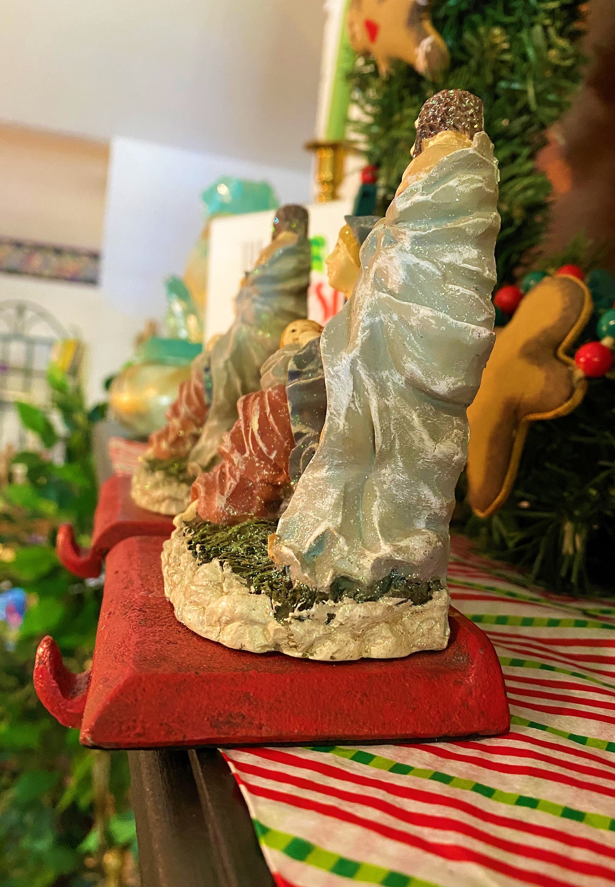 Pair of Nativity Stocking Holders Mary and Joseph With Baby Jesus the