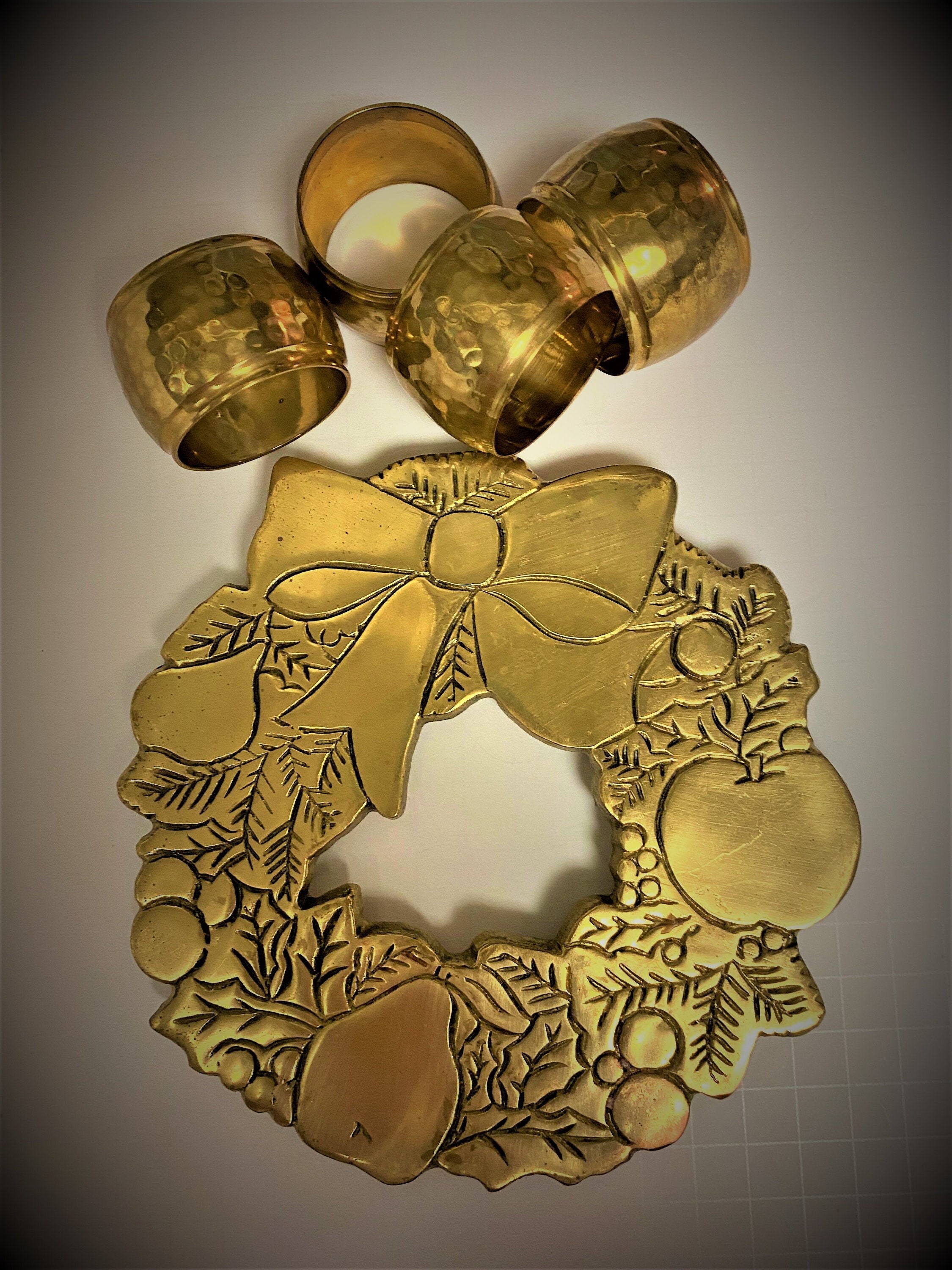 Vintage Hammered Brass Napkin Rings Solid Brass Christmas Etsy