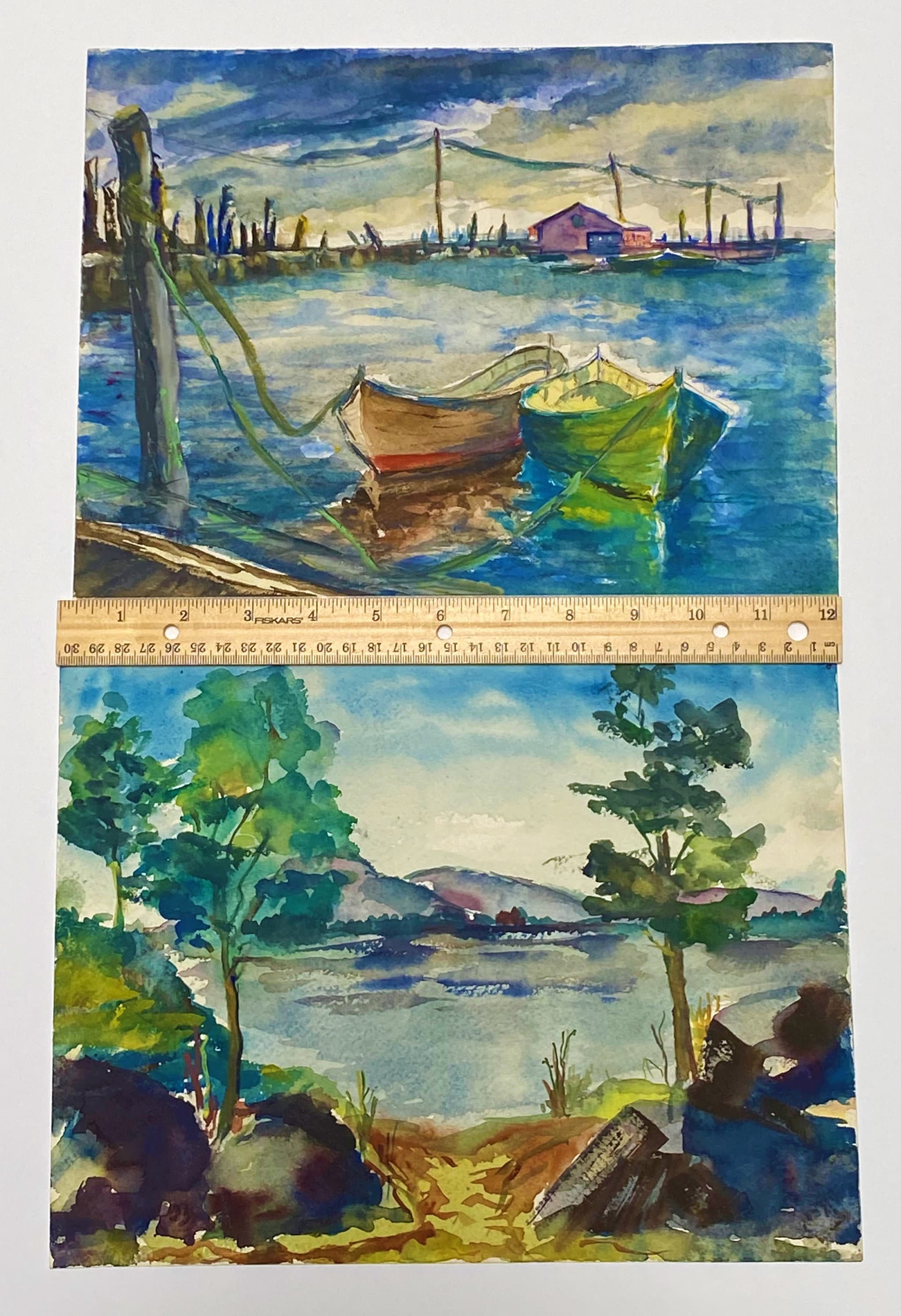 ケイ・アーノルド作 ヴィンテージ湖畔風景水彩画（9x12） - Etsy 日本