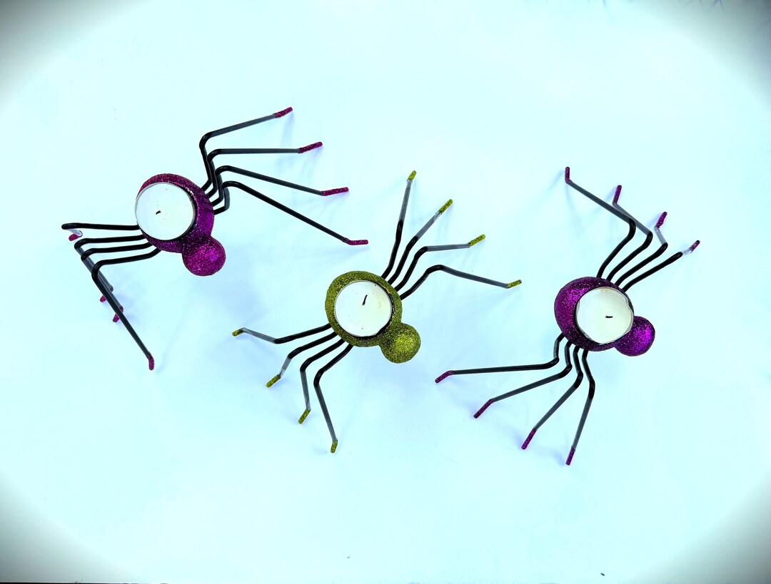 Vintage Glitter Spider Tea Light Holders: Halloween Gothic Decor, Set ...