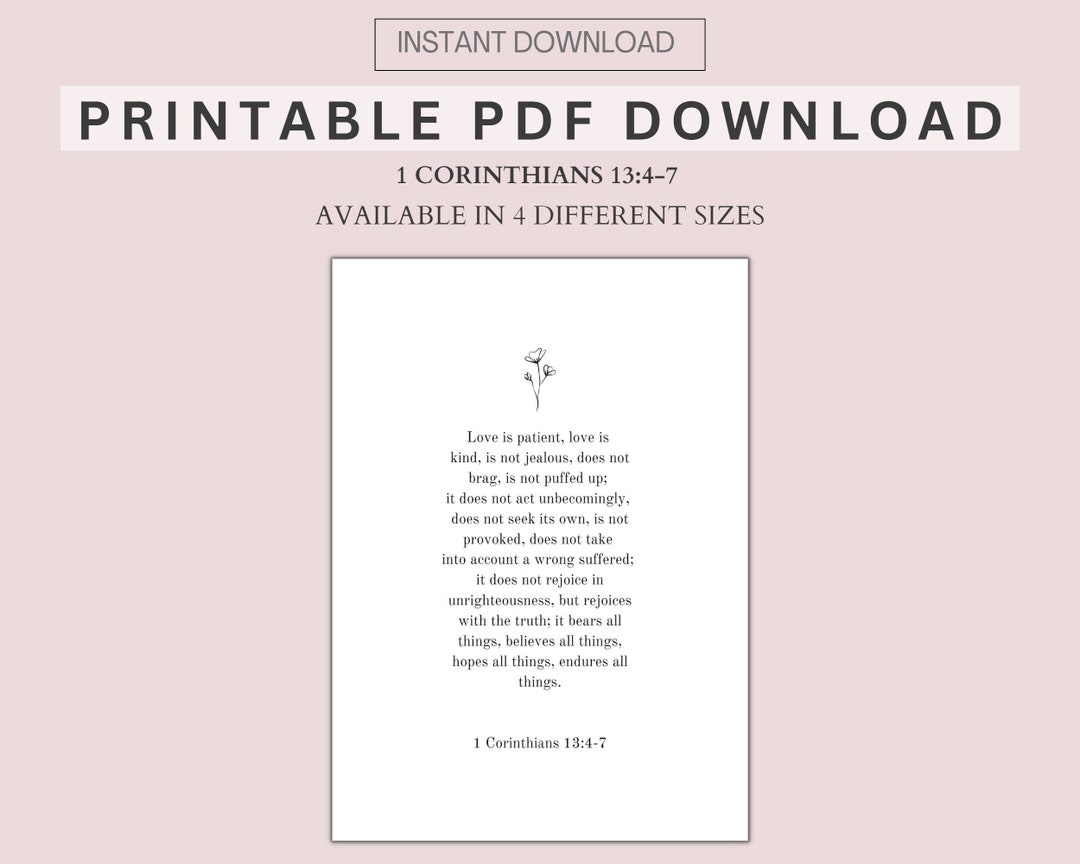 1 Corinthians 13 Wall Art, Print, Scripture for the Wall, Digital ...