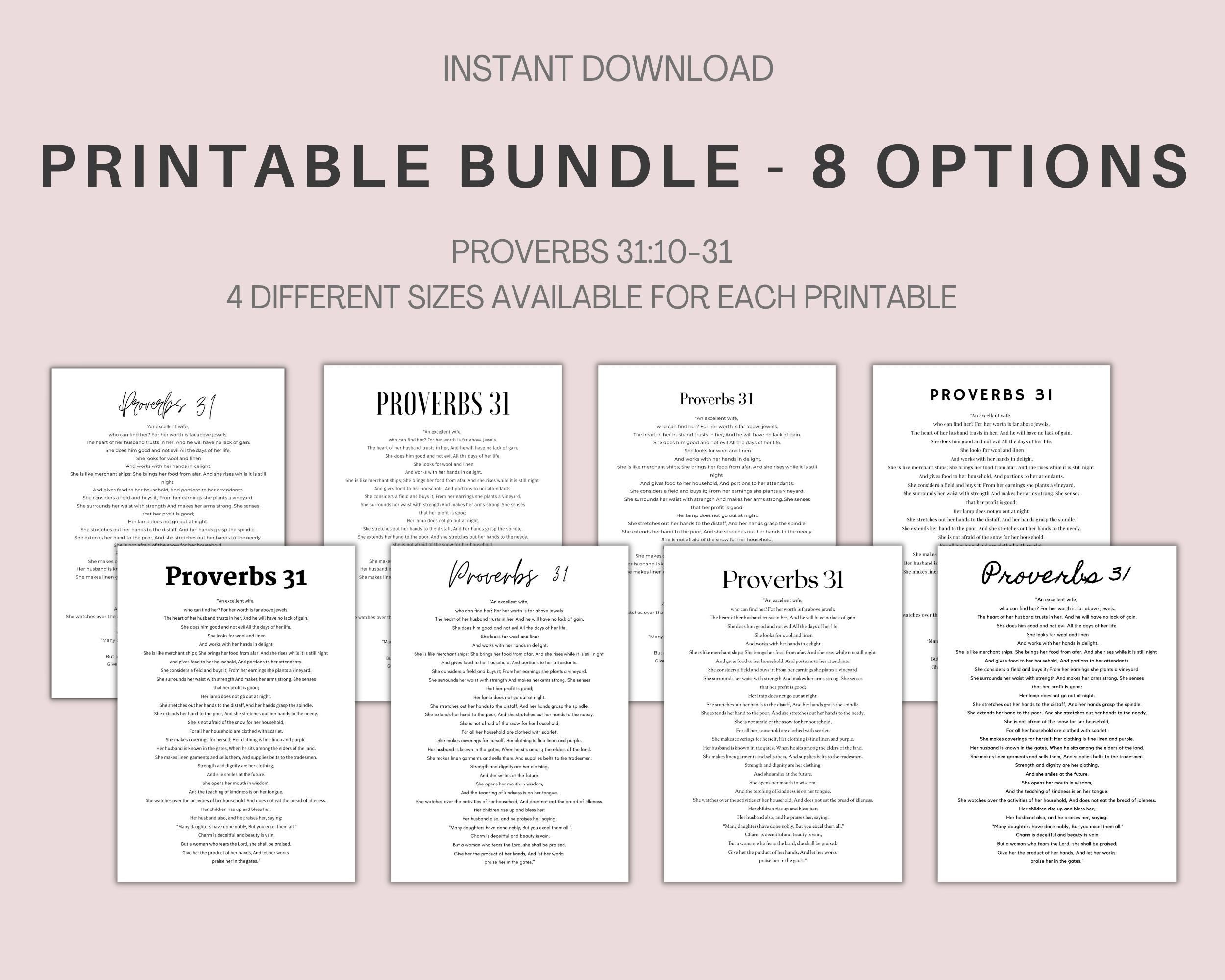 BUNDLE Proverbs 31 Printable, Description of a Godly Woman, Scripture for Women and Girls ...