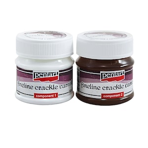 May include: Two small jars of Pentart fine line crackle varnish, one white and one brown. The jars are labelled "component 1" and "component 2".