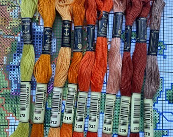 Anchor Mouline Assortment - Anchor Stranded Cotton 10 Skeins of Nature Sunset Orange Colors