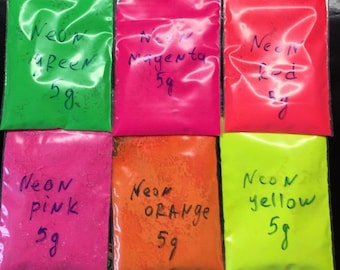 Neon Fluorescent Pigment Powder for Paints, Nail Art, Soap, Candle Making, Make up. Resin pigments, Polymer clay, Decoupage