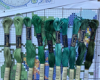 Anchor Mouline Assortment - Anchor Stranded Cotton 10/8 Skeins of Nature Green plants, landscapes Colors