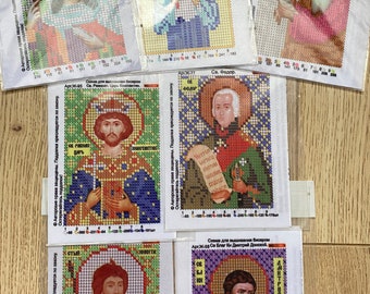 Lot of Bead Embroidery Orthodox Icons,  Beadwork patterns Hand embroidery Beaded Stitching, personal icons on fabric canvas