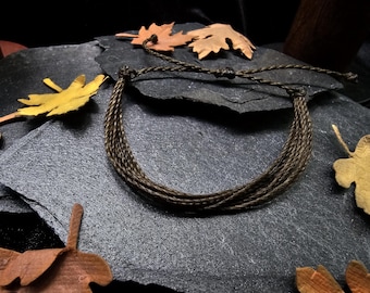 Autumn Dark Olive Green Woven Bracelet | Fall Layering Jewelry | Adjustable Waxed Waterproof | Witchy Festival Mabon Accessory
