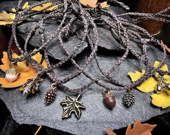 Mabon Market Blackberry Charm Bracelet Collection | Autumn Leaf Bracelet | Pinecone Bracelet | Acorn Charm Jewelry | Witchy Nature Gift