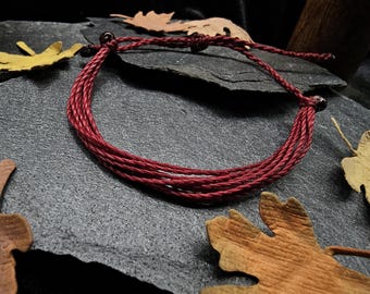 Autumn Burgundy Woven Bracelet | Fall Layering Jewelry | Adjustable Waxed Waterproof | Witchy Festival Mabon Accessory