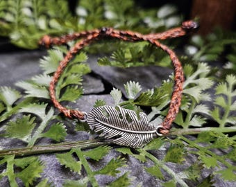 Feather Talisman Bracelet | Hedge Witch Woodland Charm | Forest Witch Jewelry | Earthy Cord Bracelet | Nature Spirit Amulet