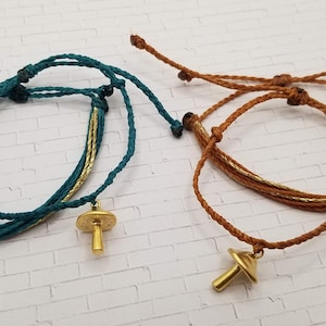 16k Gold Plated Mushroom Charm Friendship Bracelet | gift for nature lover | gift for mushroom hunter | cottagecore | stocking stuffer
