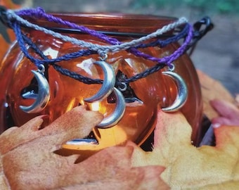 Crescent Moon Bracelet – Silver Charm, Waxed Cord, Adjustable