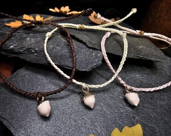 Mabon Market Pink Enamel Acorn Bracelet | Autumn Friendship Bracelet | Adjustable Charm Jewelry | Witchy Nature Gift | Harvest Festival
