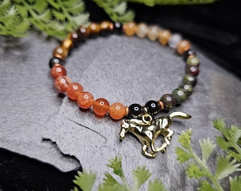 Year of the Fire Horse - Get the Damn Thing Done Crystal Charm Bracelet | Carnelian, Dragon Blood Jasper, Fire Agate, Tiger Eye, Obsidian