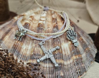 Brigid's Blessing Imbolc Charm Bracelet – Brigid's Cross, Cow, Wheat Braid Jewelry, Renewal & Returning Light, Pagan Wiccan Seasonal Jewelry