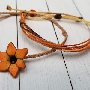 Orange Tiger Lily Personalized Polymer Clay Charm Adjustable Waxed Woven String Bracelet Set | gift for gardener | gift for hiker