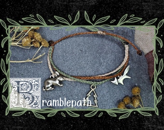 Bramblepath Cottagecore Woodland Bracelet with Bunny, Fox Evergreen Charms | Sage Green, Copper, Ivory | Nature-Inspired Friendship Bracelet